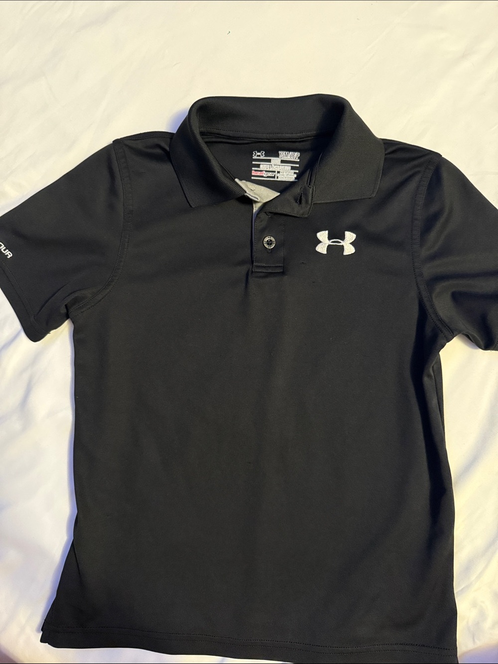 Under Armour Boys Black Polo with White Logo